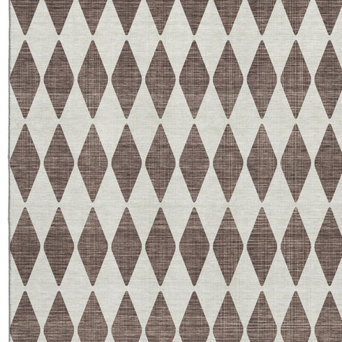 9' X 12' Brown And Ivory Diamond Washable Area Rug With UV Protection