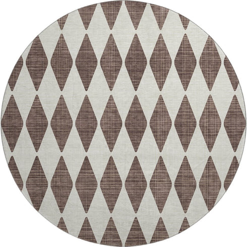 9' X 12' Brown And Ivory Diamond Washable Area Rug With UV Protection