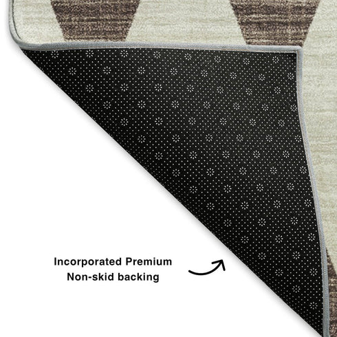 9' X 12' Brown And Ivory Diamond Washable Area Rug With UV Protection