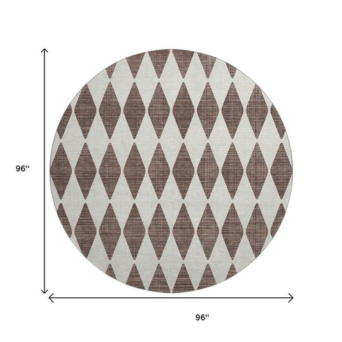 9' X 12' Brown And Ivory Diamond Washable Area Rug With UV Protection