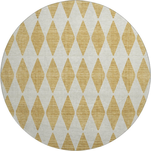 9' X 12' Gold And Ivory Diamond Washable Area Rug With UV Protection