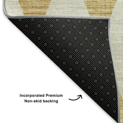 9' X 12' Gold And Ivory Diamond Washable Area Rug With UV Protection