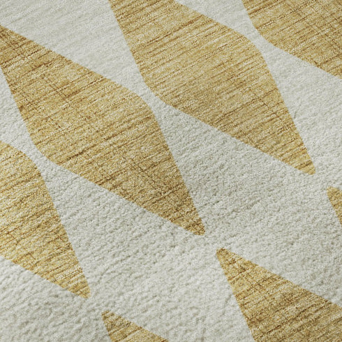 9' X 12' Gold And Ivory Diamond Washable Area Rug With UV Protection