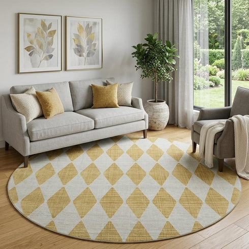 9' X 12' Gold And Ivory Diamond Washable Area Rug With UV Protection
