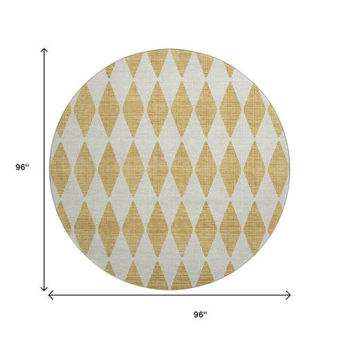 9' X 12' Gold And Ivory Diamond Washable Area Rug With UV Protection