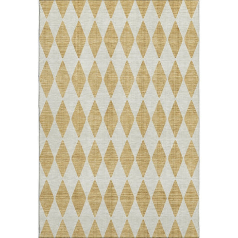 9' X 12' Gold And Ivory Diamond Washable Area Rug With UV Protection