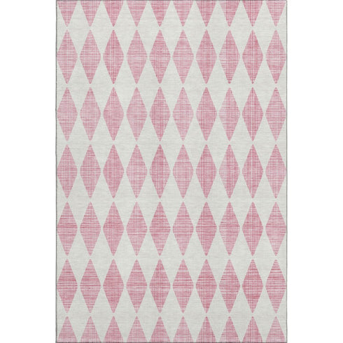 9' X 12' Pink And Ivory Diamond Washable Area Rug With UV Protection