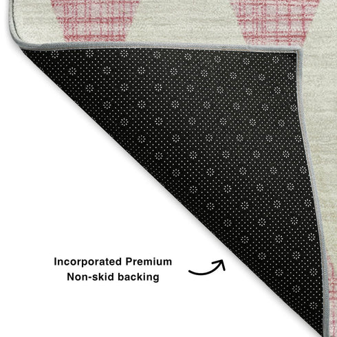 9' X 12' Pink And Ivory Diamond Washable Area Rug With UV Protection
