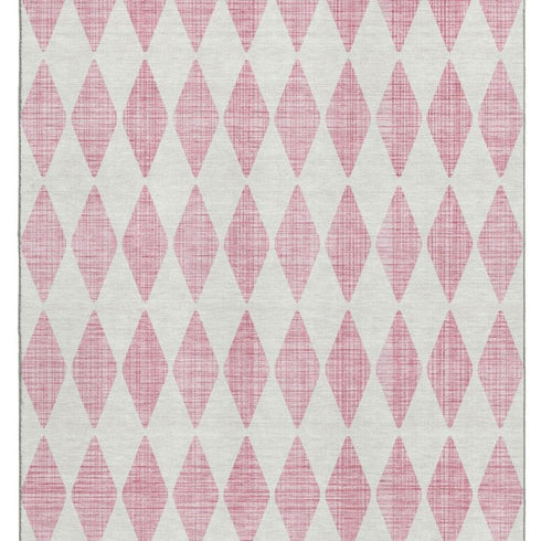 9' X 12' Pink And Ivory Diamond Washable Area Rug With UV Protection