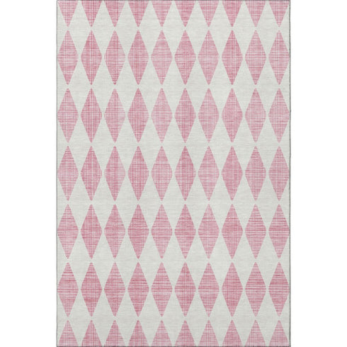 9' X 12' Pink And Ivory Diamond Washable Area Rug With UV Protection