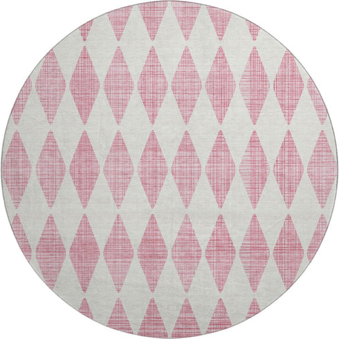9' X 12' Pink And Ivory Diamond Washable Area Rug With UV Protection