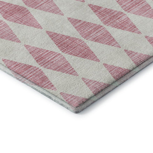 9' X 12' Pink And Ivory Diamond Washable Area Rug With UV Protection