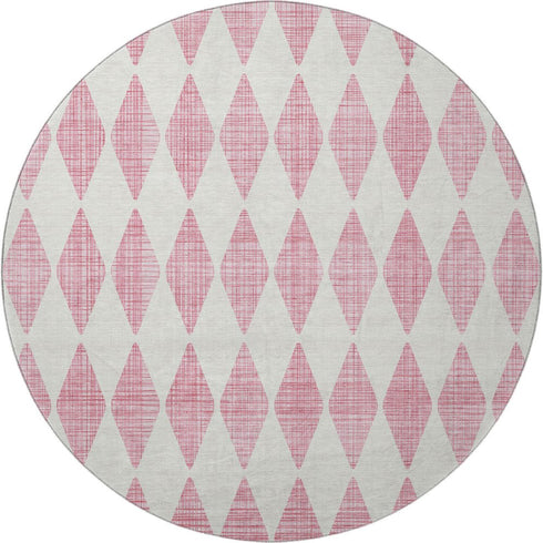 9' X 12' Pink And Ivory Diamond Washable Area Rug With UV Protection