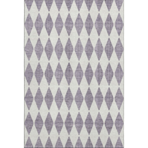 9' X 12' Purple And Ivory Diamond Washable Area Rug With UV Protection