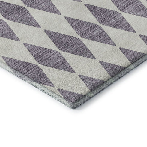 9' X 12' Purple And Ivory Diamond Washable Area Rug With UV Protection