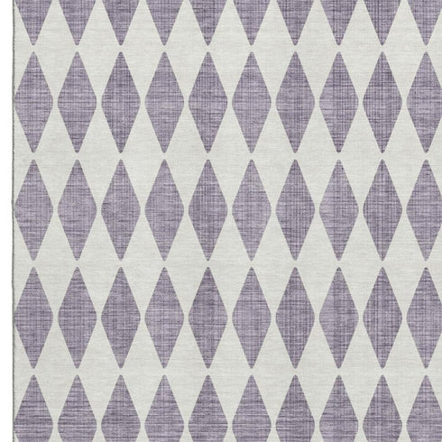 9' X 12' Purple And Ivory Diamond Washable Area Rug With UV Protection