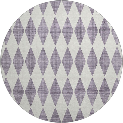 9' X 12' Purple And Ivory Diamond Washable Area Rug With UV Protection