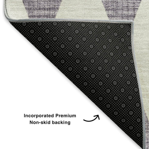9' X 12' Purple And Ivory Diamond Washable Area Rug With UV Protection