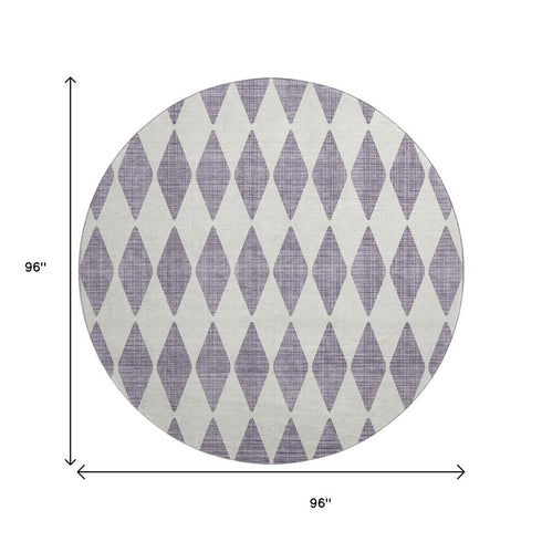 9' X 12' Purple And Ivory Diamond Washable Area Rug With UV Protection