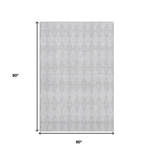 9' X 12' Pewter And Ivory Diamond Washable Area Rug With UV Protection