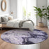 8' Purple And Ivory Abstract Washable Round Rug With UV Protection