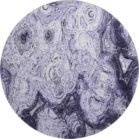 8' Purple And Ivory Abstract Washable Round Rug With UV Protection