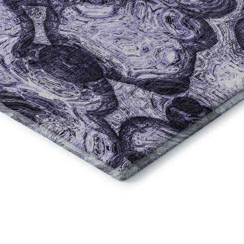 8' Purple And Ivory Abstract Washable Round Rug With UV Protection