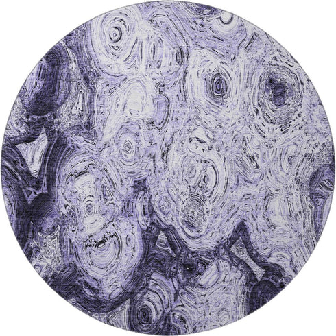 8' Purple And Ivory Abstract Washable Round Rug With UV Protection