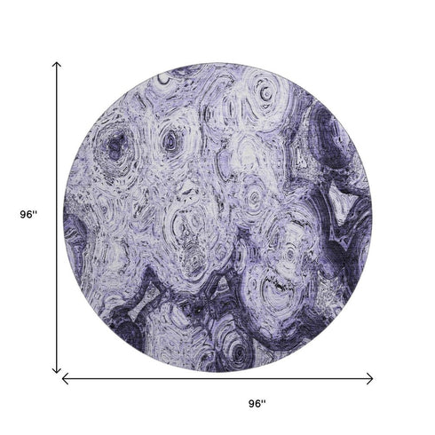 8' Purple And Ivory Abstract Washable Round Rug With UV Protection