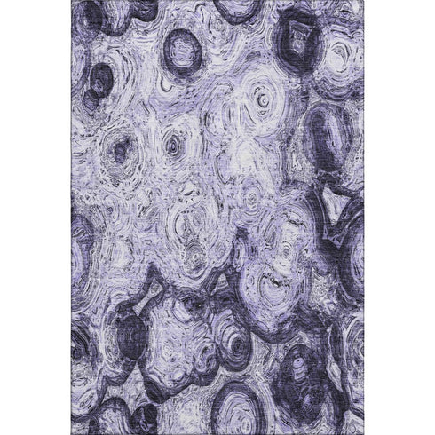 9' X 12' Purple And Ivory Abstract Washable Area Rug With UV Protection