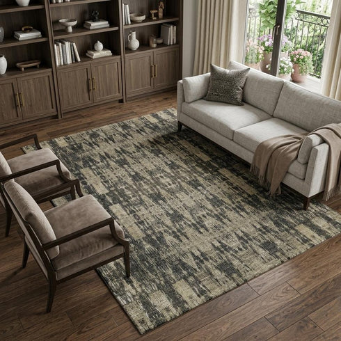 9' X 12' Black And Beige Moroccan Washable Area Rug With UV Protection