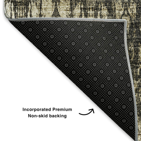 9' X 12' Black And Beige Moroccan Washable Area Rug With UV Protection