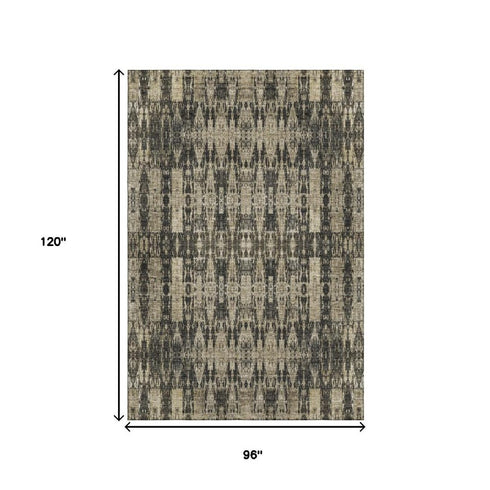 9' X 12' Black And Beige Moroccan Washable Area Rug With UV Protection