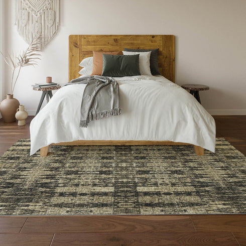 9' X 12' Black And Beige Moroccan Washable Area Rug With UV Protection