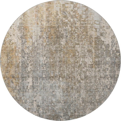 8' Beige And Gray Abstract Washable Round Rug With UV Protection