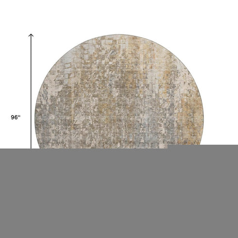 8' Beige And Gray Abstract Washable Round Rug With UV Protection