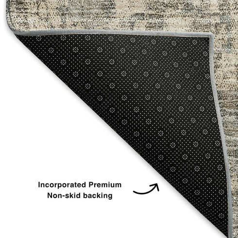 9' X 12' Beige And Gray Abstract Washable Area Rug With UV Protection