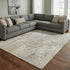 9' X 12' Beige And Gray Abstract Washable Area Rug With UV Protection