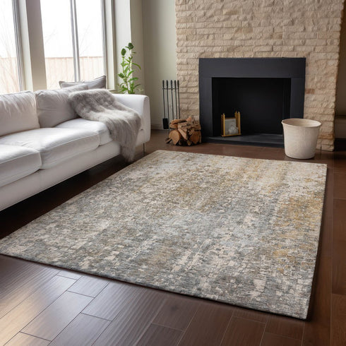 9' X 12' Beige And Gray Abstract Washable Area Rug With UV Protection