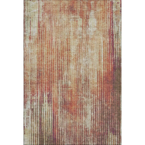 8' X 10' Chili Red And Ivory Striped Washable Area Rug With UV Protection