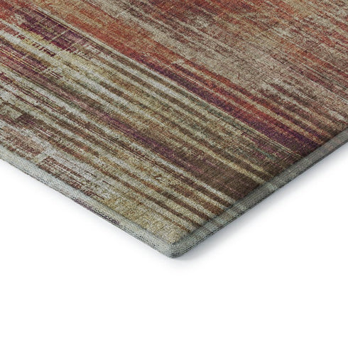 8' X 10' Chili Red And Ivory Striped Washable Area Rug With UV Protection