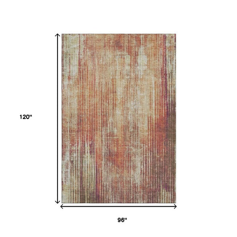 8' X 10' Chili Red And Ivory Striped Washable Area Rug With UV Protection