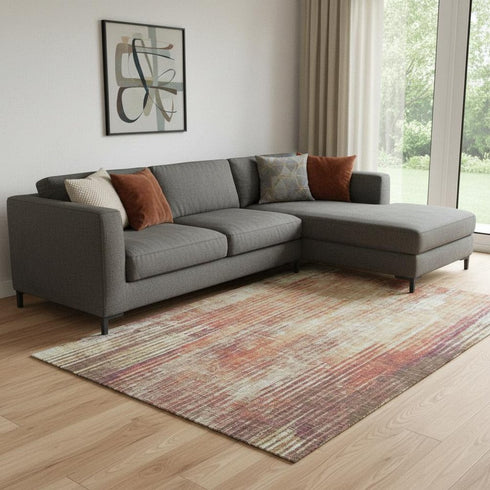 8' X 10' Chili Red And Ivory Striped Washable Area Rug With UV Protection