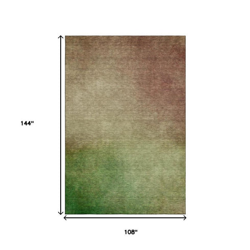 9' X 12' Blush And Green Ombre Washable Area Rug With UV Protection