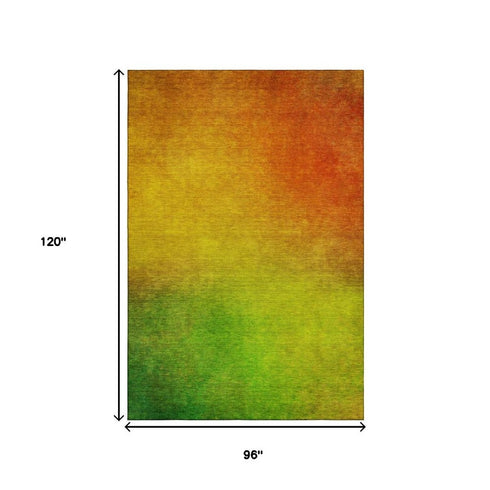 8' X 10' Terra Cotta And Green Ombre Washable Area Rug With UV Protection