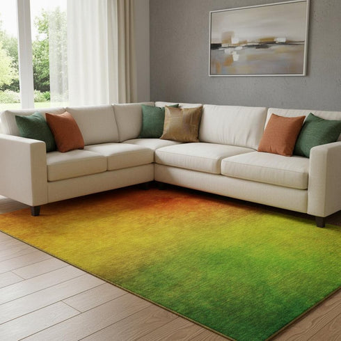 8' X 10' Terra Cotta And Green Ombre Washable Area Rug With UV Protection