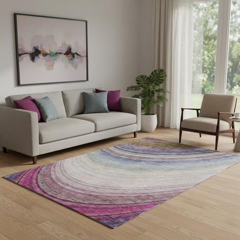 5' X 8' Beige Purple And Blue Ombre Washable Area Rug With UV Protection