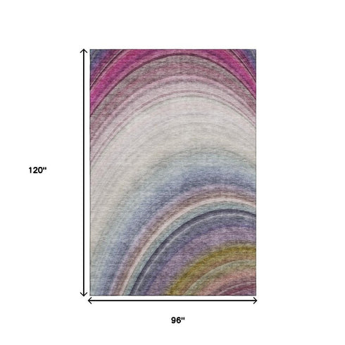 8' X 10' Beige Purple And Blue Ombre Washable Area Rug With UV Protection