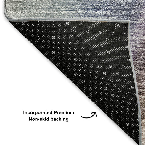 8' X 10' Beige Purple And Blue Ombre Washable Area Rug With UV Protection