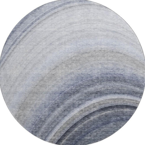 8' Blue Ivory And Gray Ombre Washable Round Rug With UV Protection